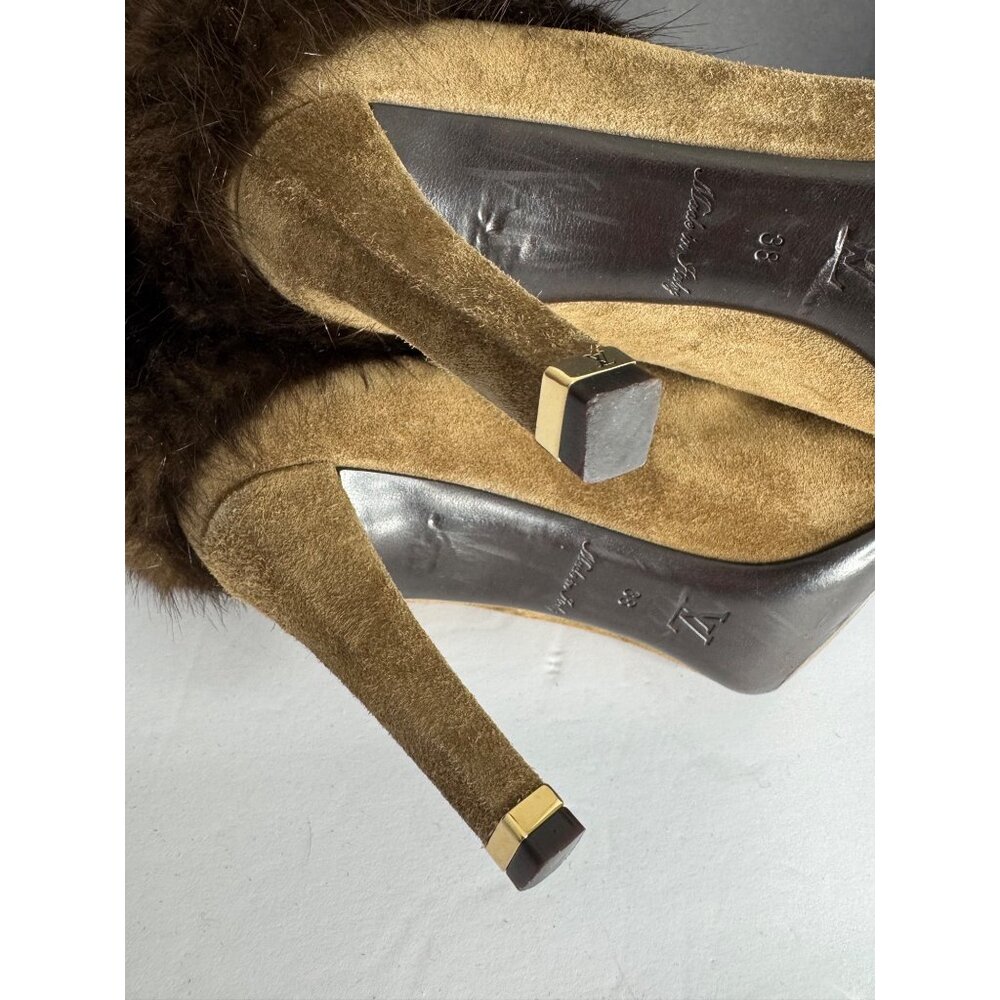 Louis Vuitton Suede Fur Trim Heel Boots Tan EU 38 Authentic Y2K - Picture 14 of 16